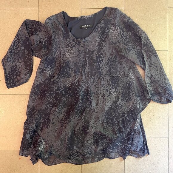 Vivian Shyu Purple Print Silk Tunic Top-Medium - Picture 1 of 9